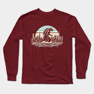 Vintage Godzilla Roars: Classic Sci-Fi Godzilla T-Shirt Design Long Sleeve T-Shirt